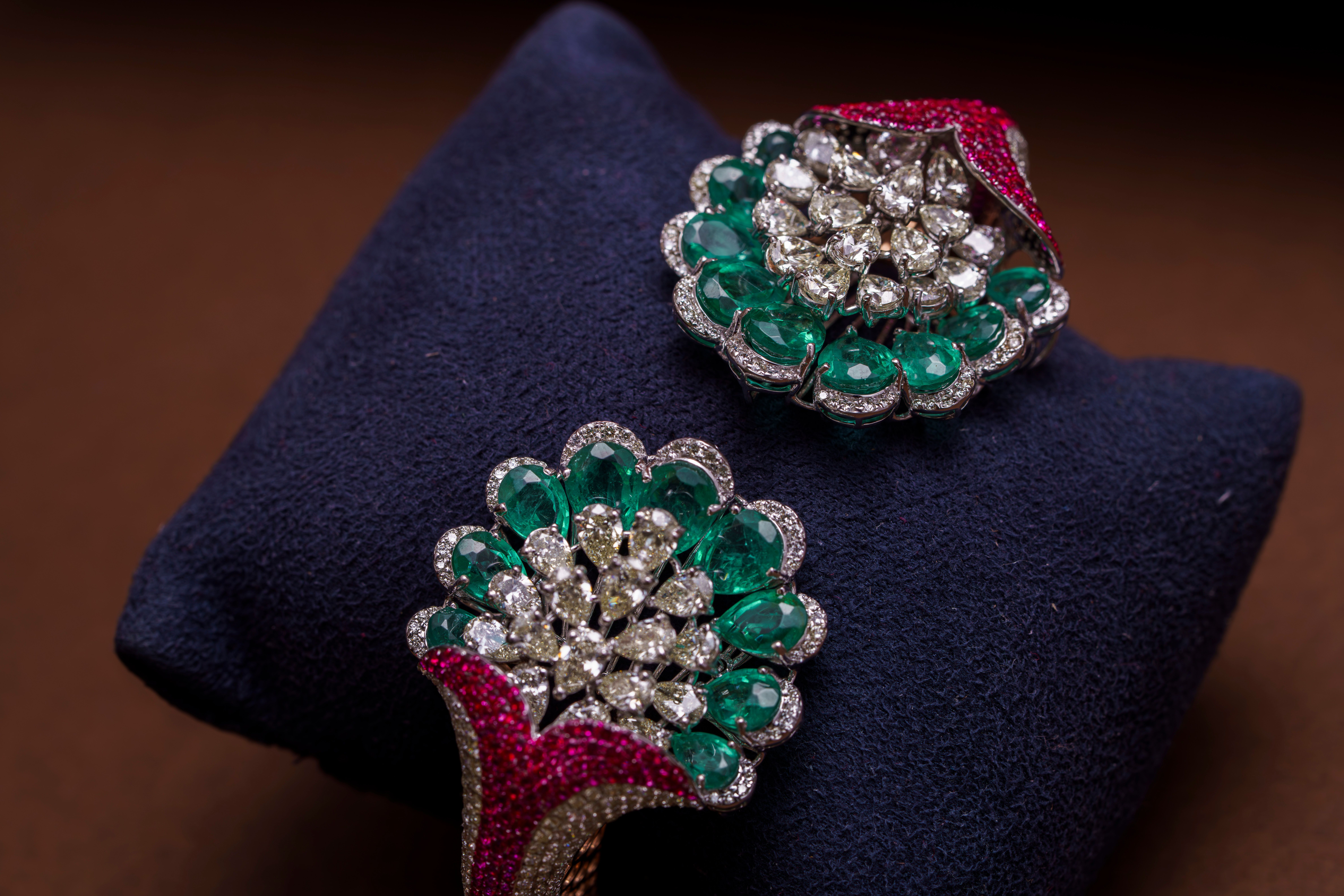 Diamond earrings on a soft jewelry display
